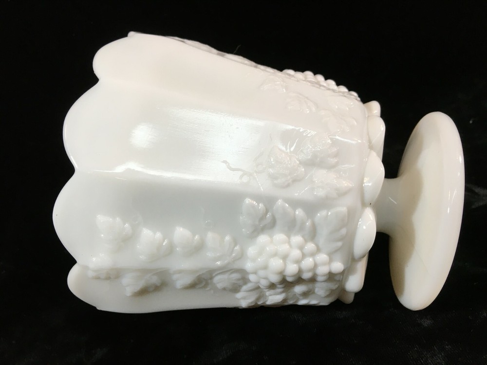 White Milk Glass Footed Planter Grape Pattern