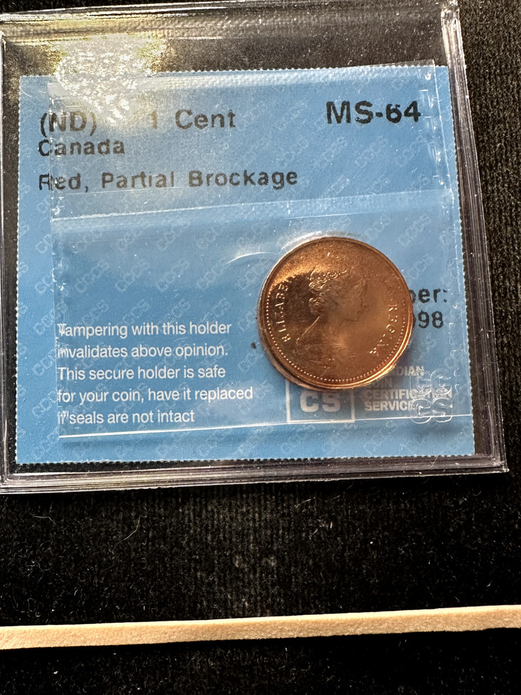 ND ERROR,Partial Brockage CCCS Graded Canadian, ¢1 Cent**MS-64**Cert#4098