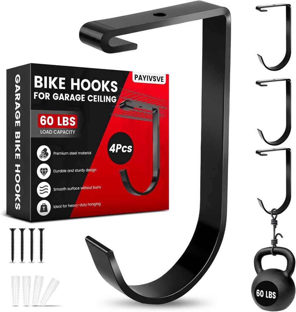 Bike Hooks for Garage Ceiling Mount Rack, Add on Storage Flat Hook Accessory Ove
