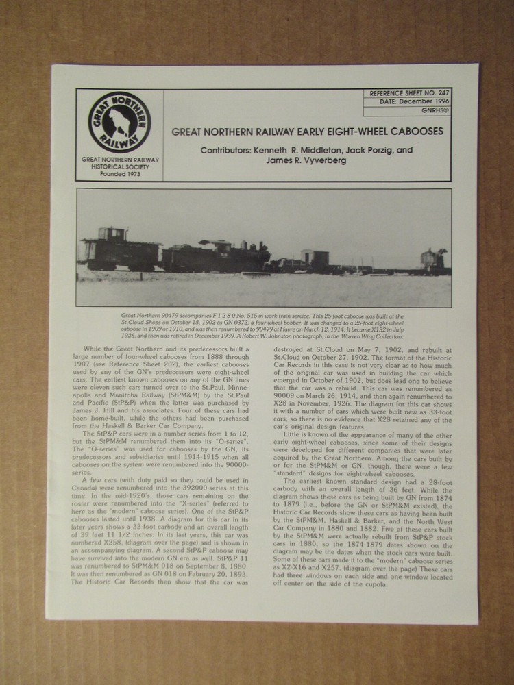 Great Northern Reference Sheet 247 Early Eight Wheel Cabooses