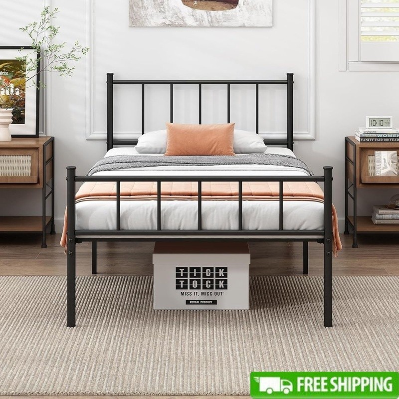 Twin XL Metal Bed Frame No Box Spring Easy Assembly Storage 2000Lbs Capacity New