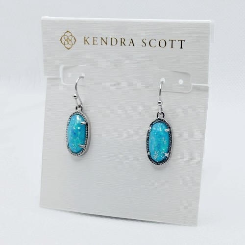 New Kendra Scott Lee Silver Drop Earrings In Blue Periwinkle Opal