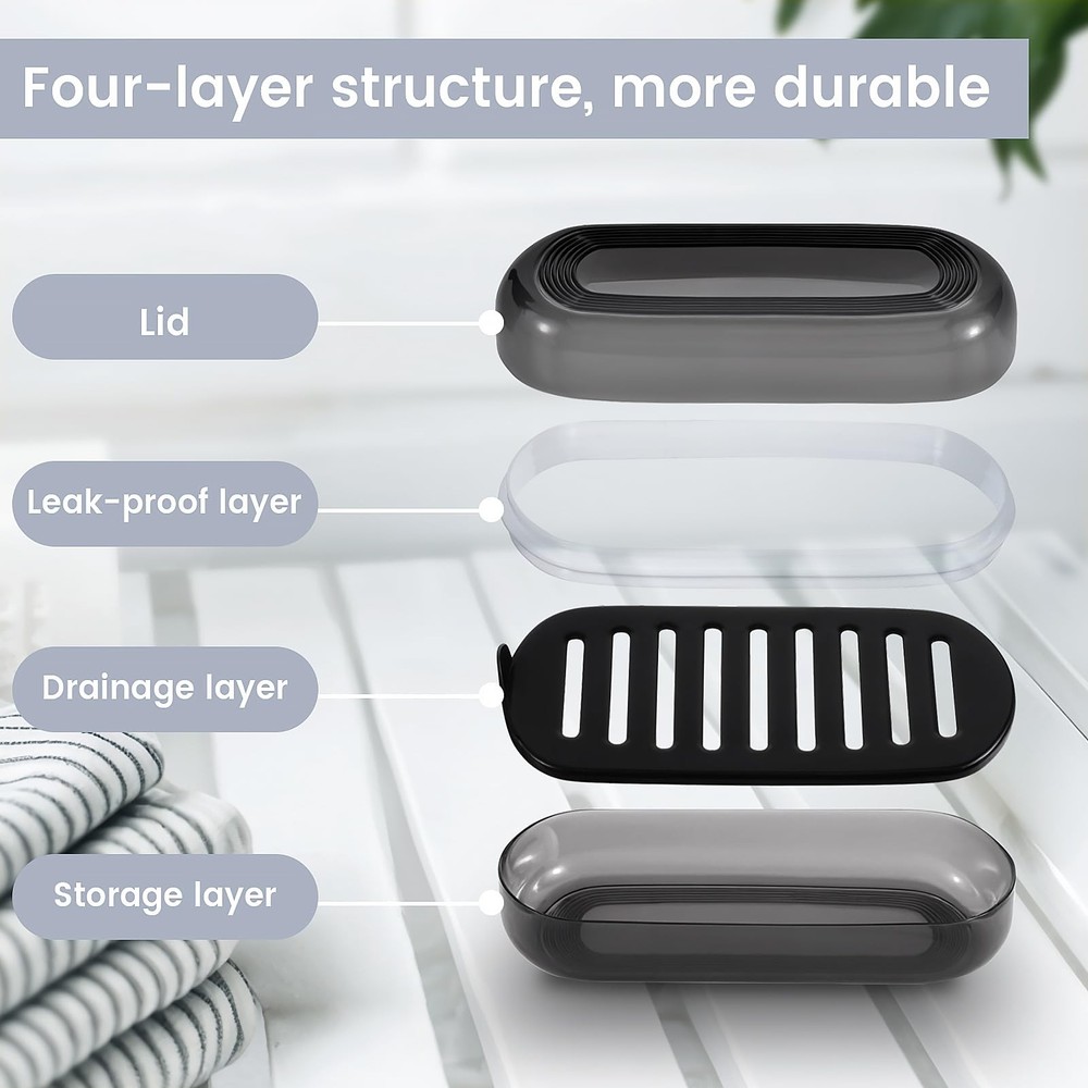 Bar Soap Travel Case with Lid Large Holder Black