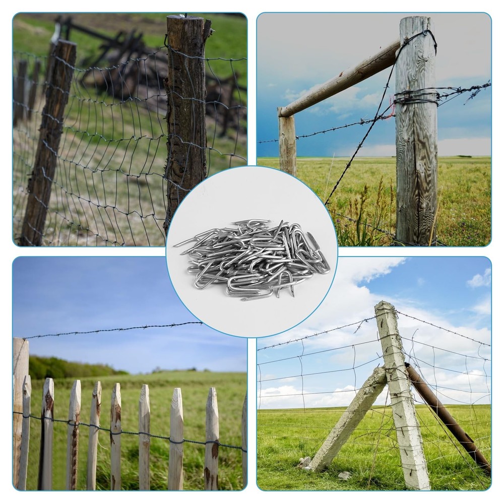 300 Pcs U-Shaped Wire Staples Galvanized Barbed Wire Fencing Nails