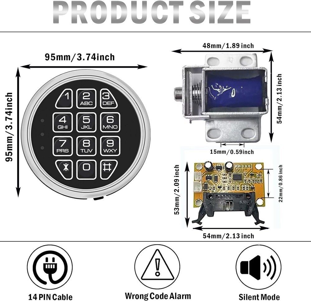 Gun Safe Replacement Lock Chrome Digital Keypad Electronic Lock Solenoid Lock
