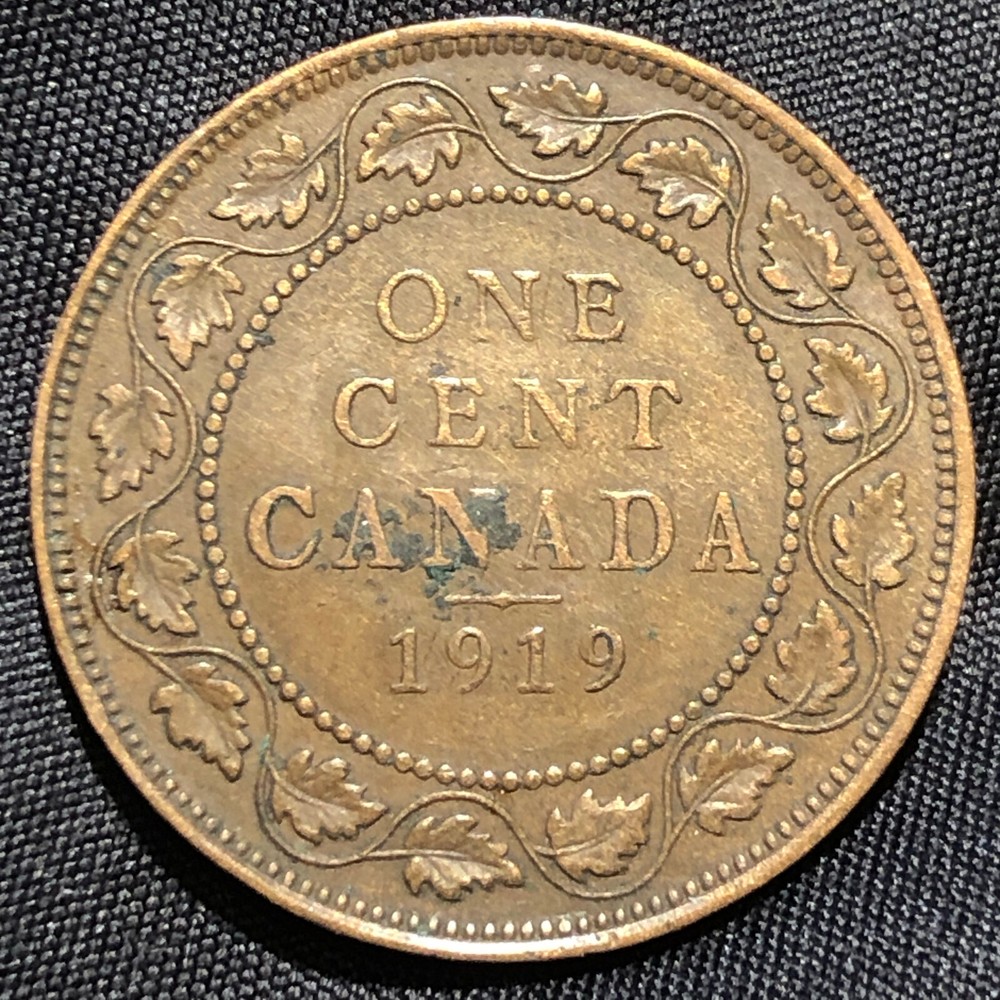 1919 Canada One Cent Bronze Coin - VF (Very Fine) condition