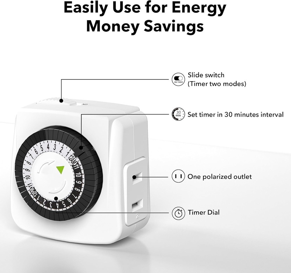 BN-LINK Indoor Timers Plug Mechanical 2 2-Prong, 2-Pack, 2 Prong