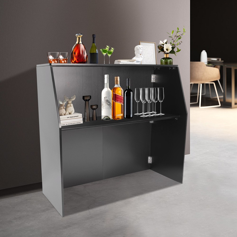 2-Tier Portable Event Bar Rectangular Foldable Bar Portable Bar Cabinet 66-110lb