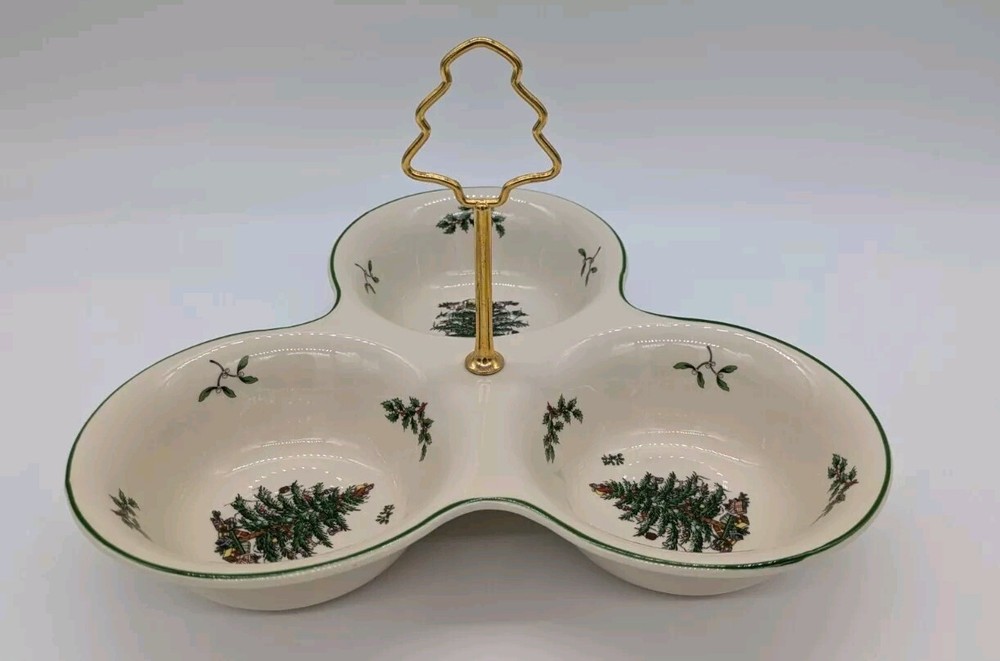 Spode Christmas Tree 3 Section Server with Tree Handle 11 Inch