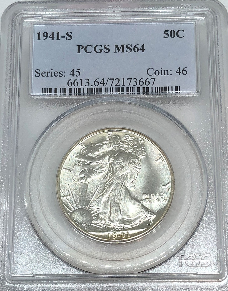 1941-S Walking Liberty Half PCGS MS64  Nice Luster