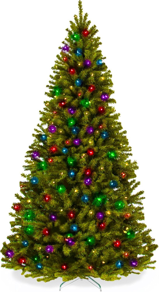 9Ft Prelit Artificial Christmas Tree with Multicolor LED Lights - Easy Setup