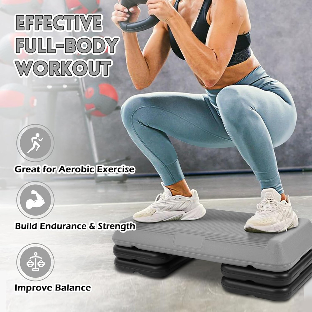 Step Aerobic Platform, Exercise Step with 5 Levels Adjustable Height, 4 Stackabl