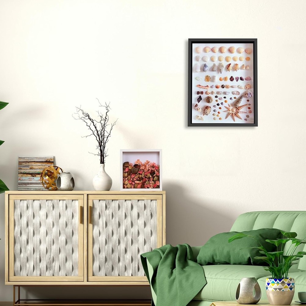 8x8 Shadow Box Frame with Soft Linen Back - Push Pins Included, Memory Box Di...