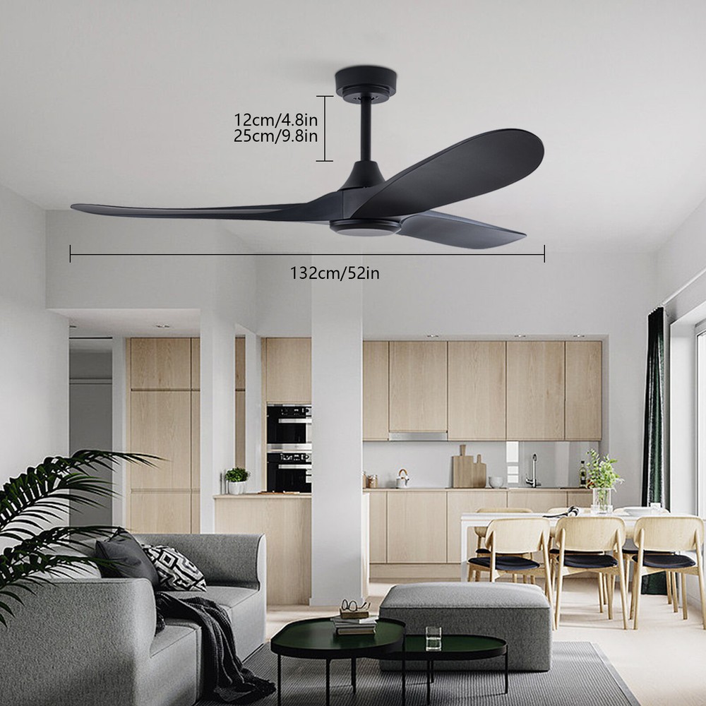 52" Flush Mount Solid Wood Ceiling Fan with Light 3 Speed Quiet DC Motor 3 CCT
