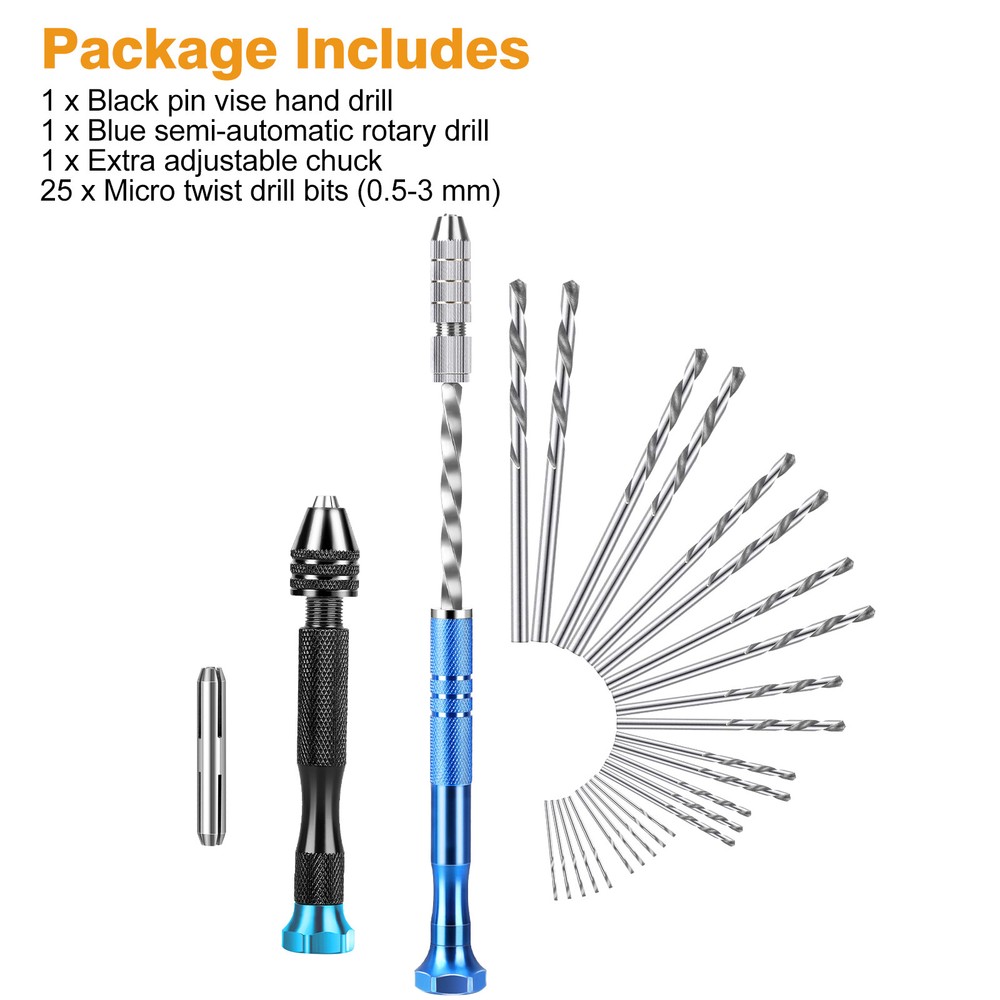 27 x Pin Vise Micro Twist Hand Drill Bits Set Semi-automatic Spiral Rotary Tool