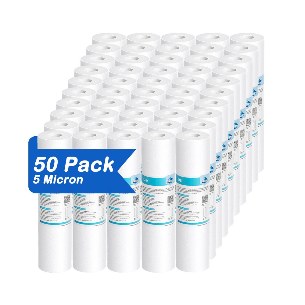 50 Pack 5 Micron 10x2.5" PP Sediment Water Filter Whole House RO Replacement NSF