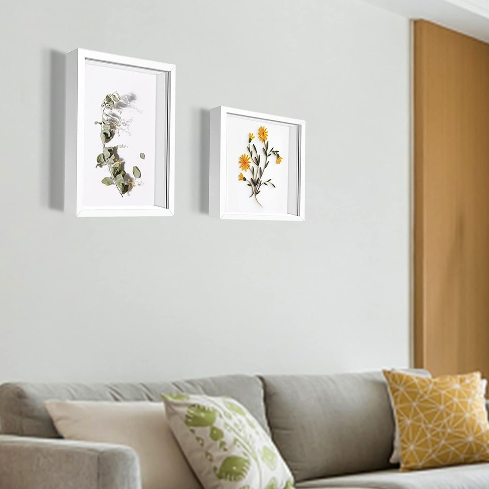 8X8 White Shadow Box Frame Display Case With Acrylic Front And Gift Stickers