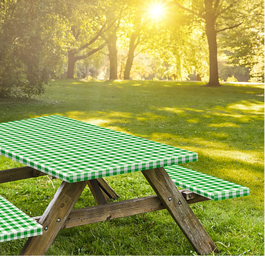 Picnic Table and Bench Fitted Tablecloth Cover, 3 Pack Set,Vinyl Tablecloth