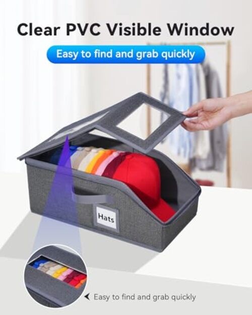 2PCS Stackable Hat Organizer for Baseball Caps, Hat Organizer Holds Drak Grey