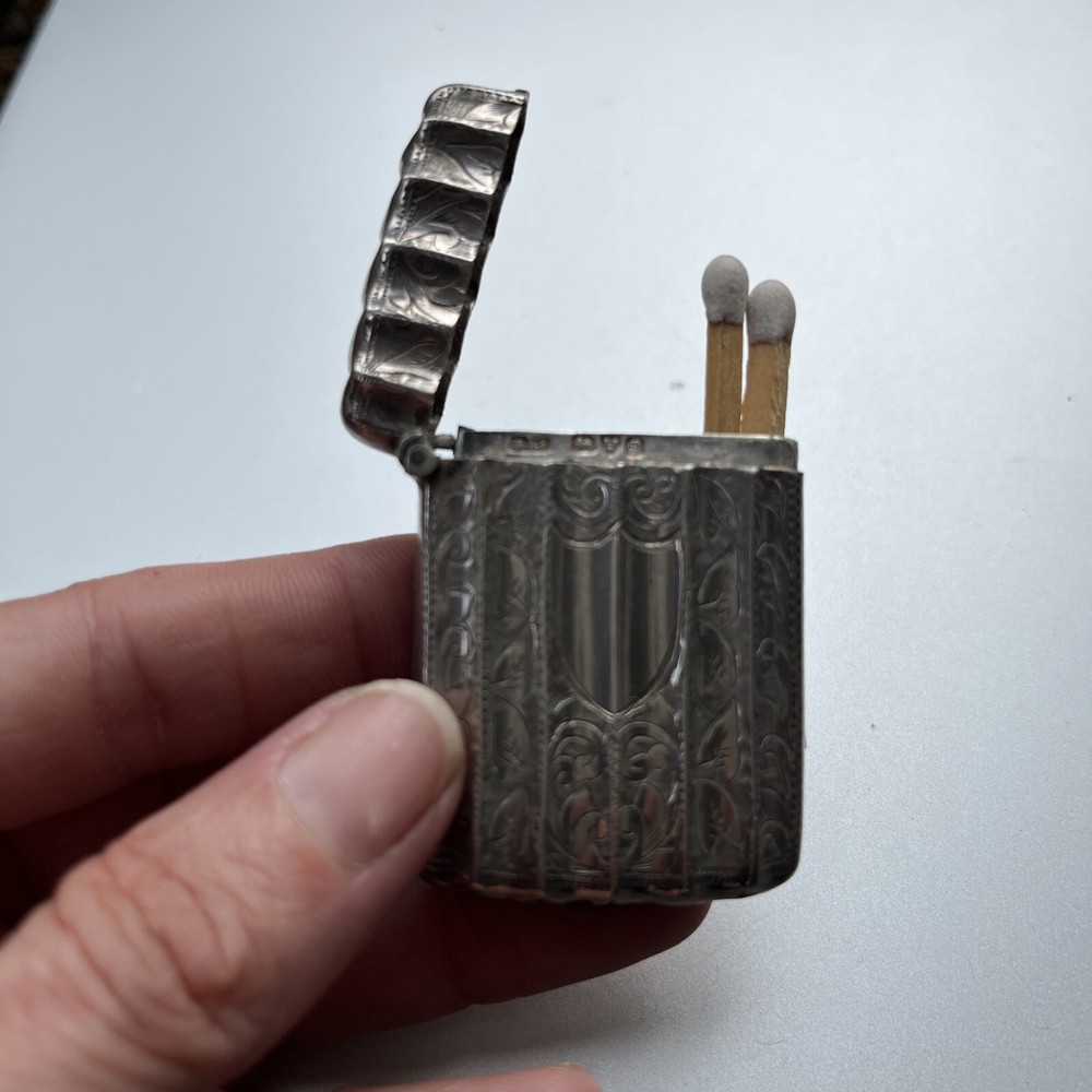solid silver match case Stunning Antique Rare