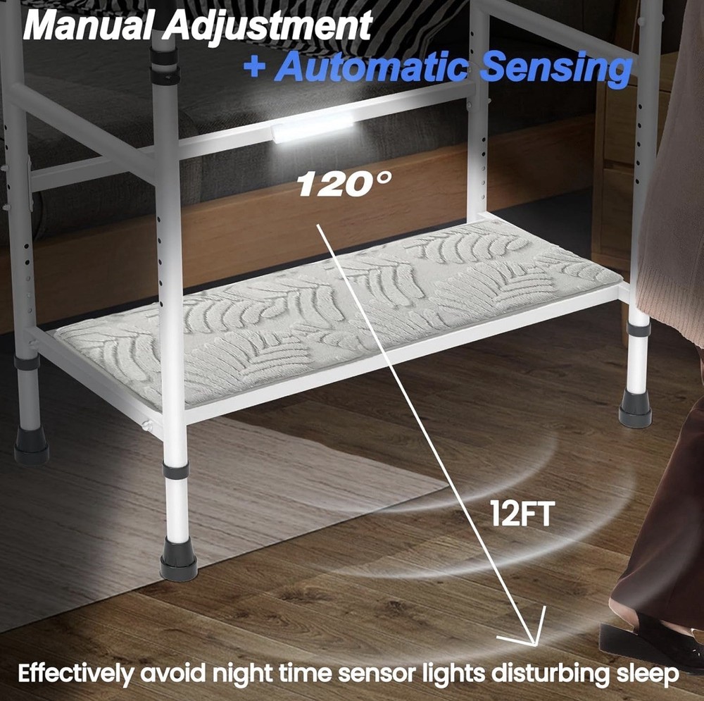 Bed Step Stool for the Elderly/High Beds, Adjustable, LED Light, 800lb Capacity