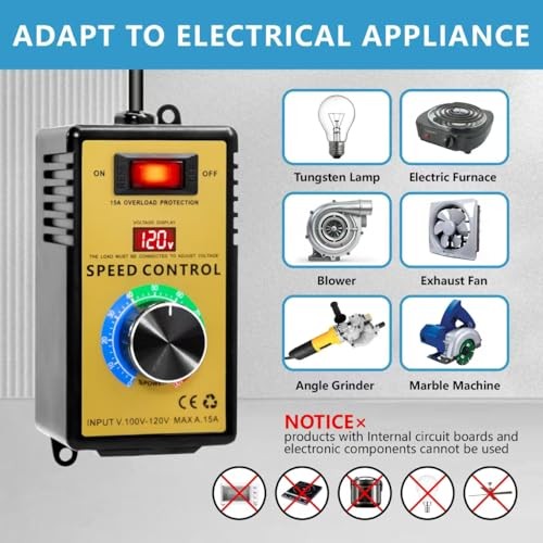 AC Motor Speed Controller 100V-120V 15A Variable Fan Speed Controller