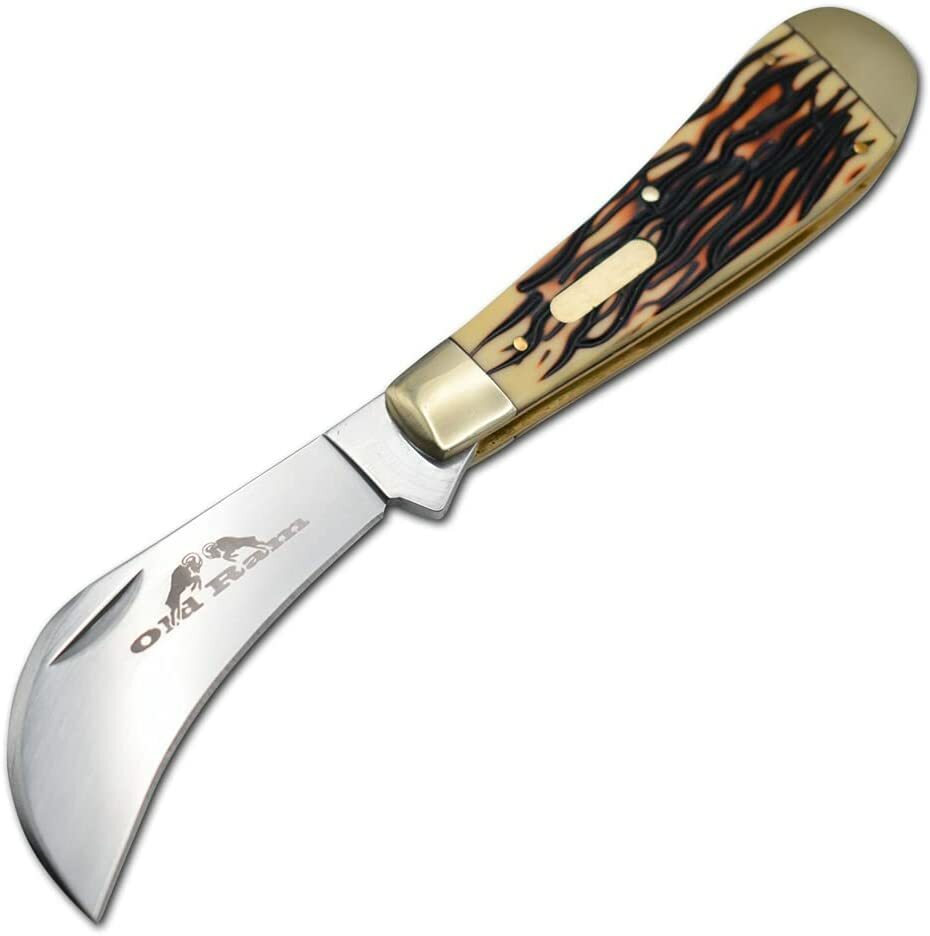 Old Ram Hawkbill Pruner Knife Tradition blade Folding Knife Design Handle
