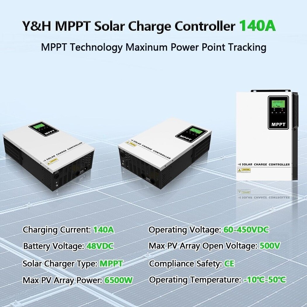 140A MPPT Solar Charge Controller for 48V Battery LCD Display PV MAX 500V Input