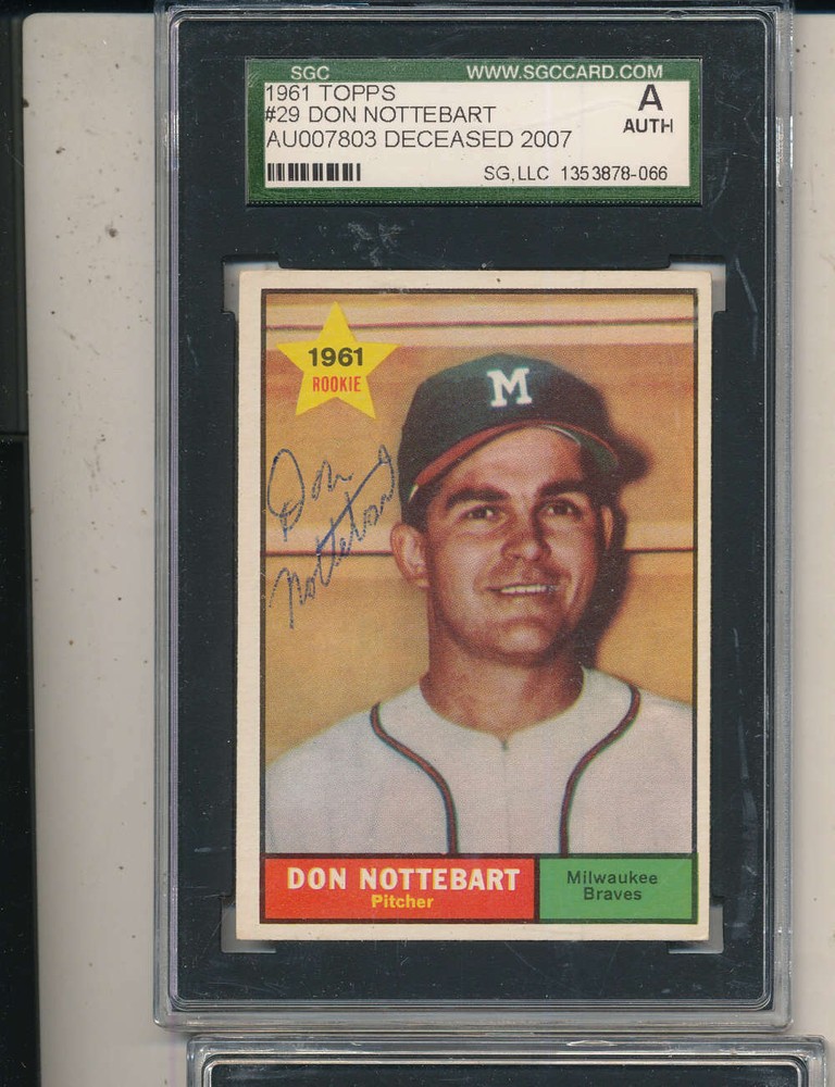Don Nottebart Braves #29 1961 Topps signed sgc