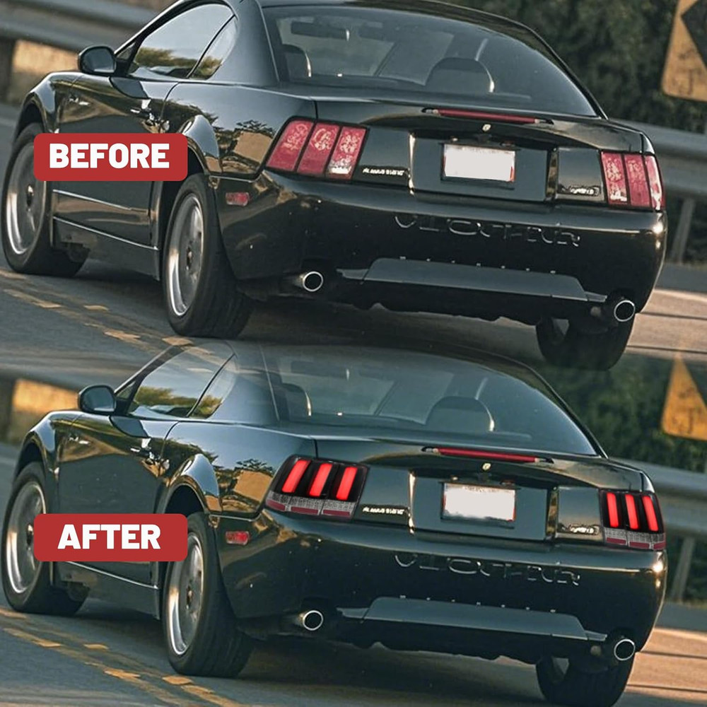 Tail Light Compatible with 1999-2004 Ford Mustang, Smoke Black Sequential LED Ba