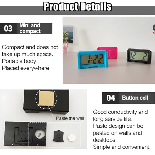 3PCS Mini Car Dashboard Digital Clocks, Small Self-Adhesive Bracket Black