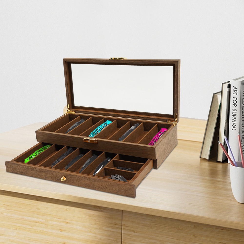 Knife Display Case, Knife Storage Box, 2-Tier Knife Display Case Organizer