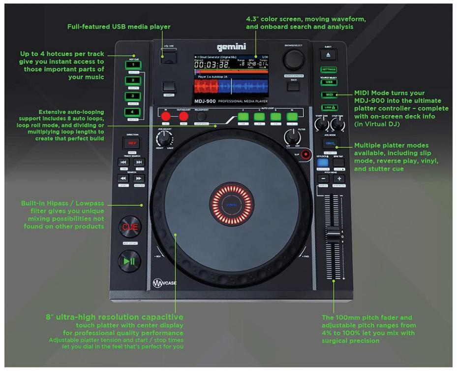 Professional Media Player With USB, 20.3cm Screen - MDJ-900