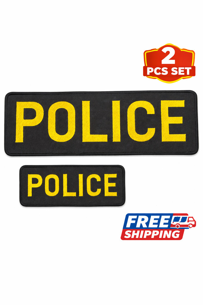 Police Patch 2 Pack Hook Loop Tactical Vest Jacket Badge Large Small Set