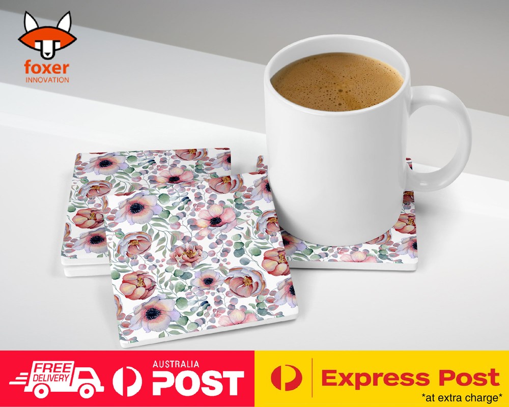 COASTER COFFEE DRINKING MAT|FLOWER & LEAVE WATERCOLOR PATTERN