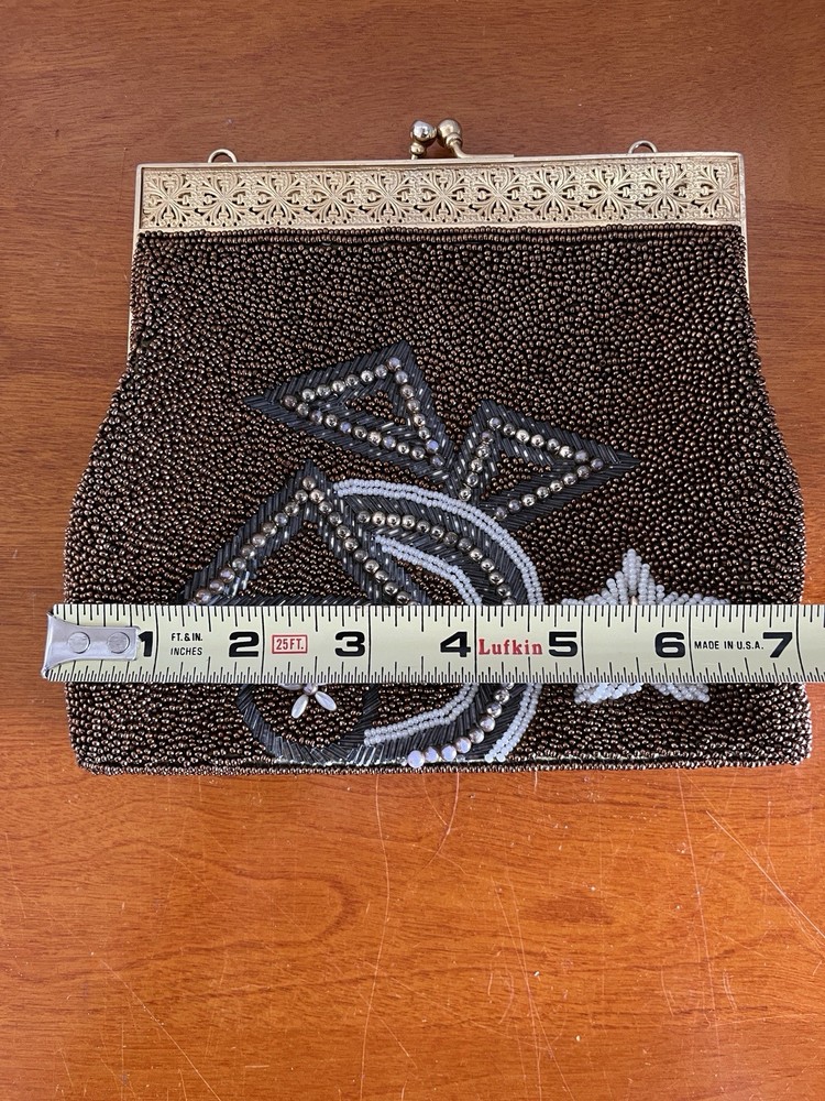 Vtg Copper Beaded Bag Handbag Purse