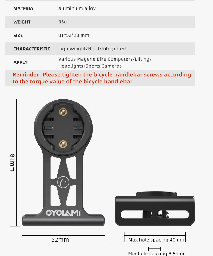 Bike Computer Mount Out-Front, Bicycle, Handlebar Mount Headlight Camera