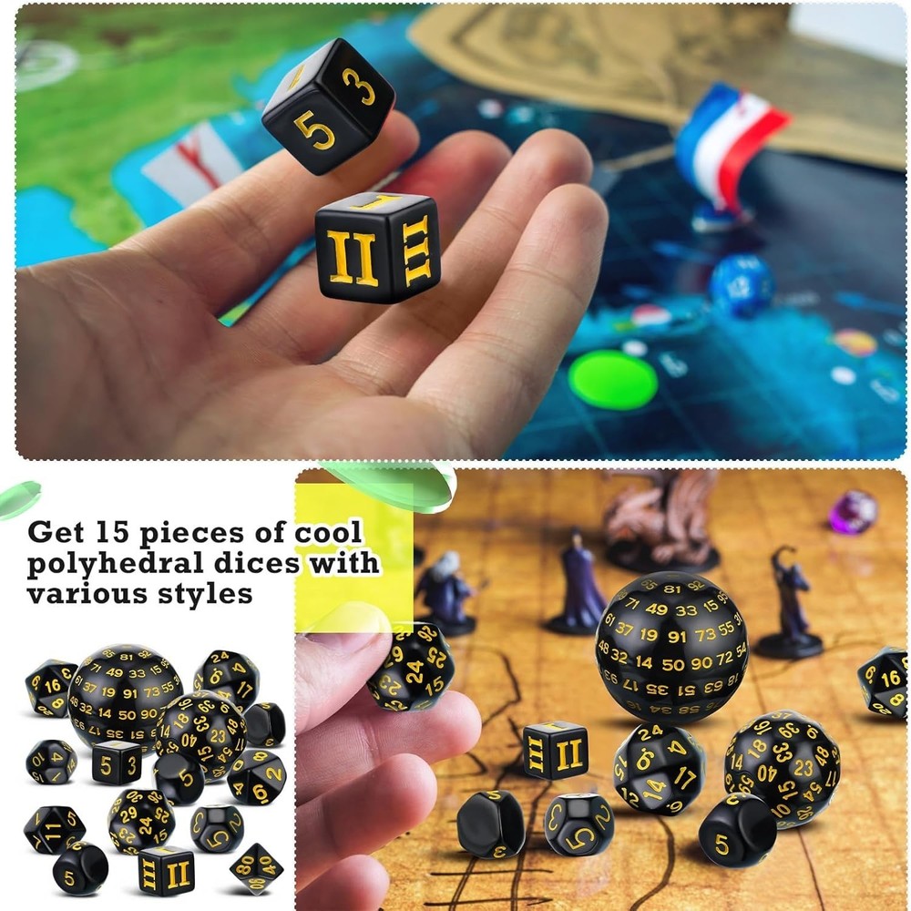 Civaner 15 Pcs Complete Polyhedral Dice Set D3-D100 Spherical RPG Dice Set in