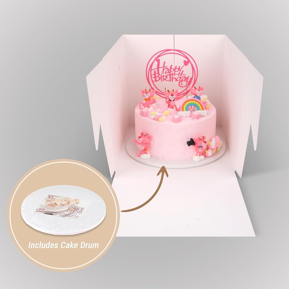 Cakebon Cake Boxes with Drums (White, 10 inch) 1/2" Thick 6-pack