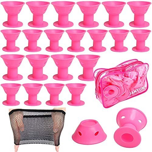 40 Pcs Pink Magic Hair Rollers Include 20 Large & 20 Pcs Small Silicone Curlers