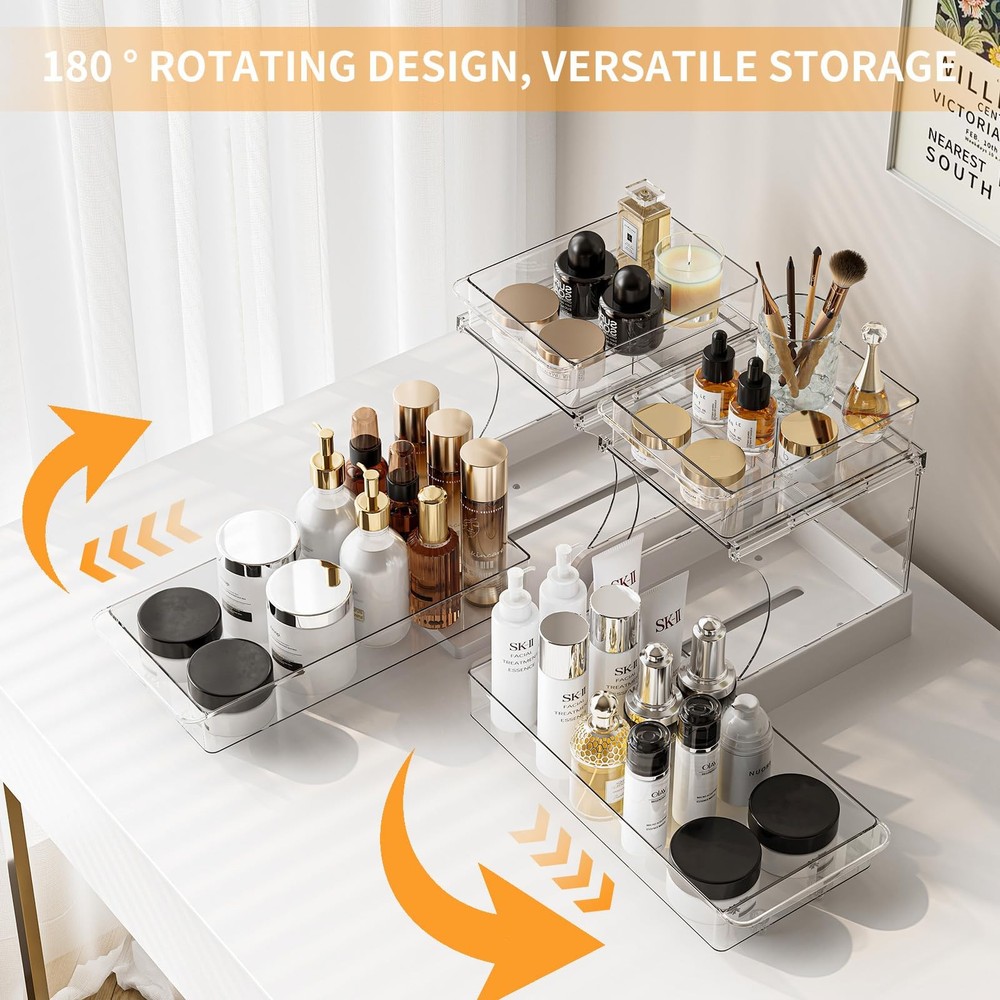 Jsyrjing Pull Out 2 Tier Under Sink Organizer Clear Cabinet 2 Pack,