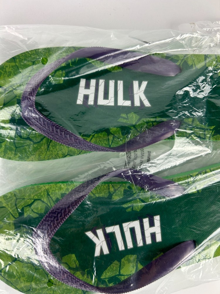 Marvel Comics Hulk Flip Flops Size Medium Green/Purple Smashed Ground