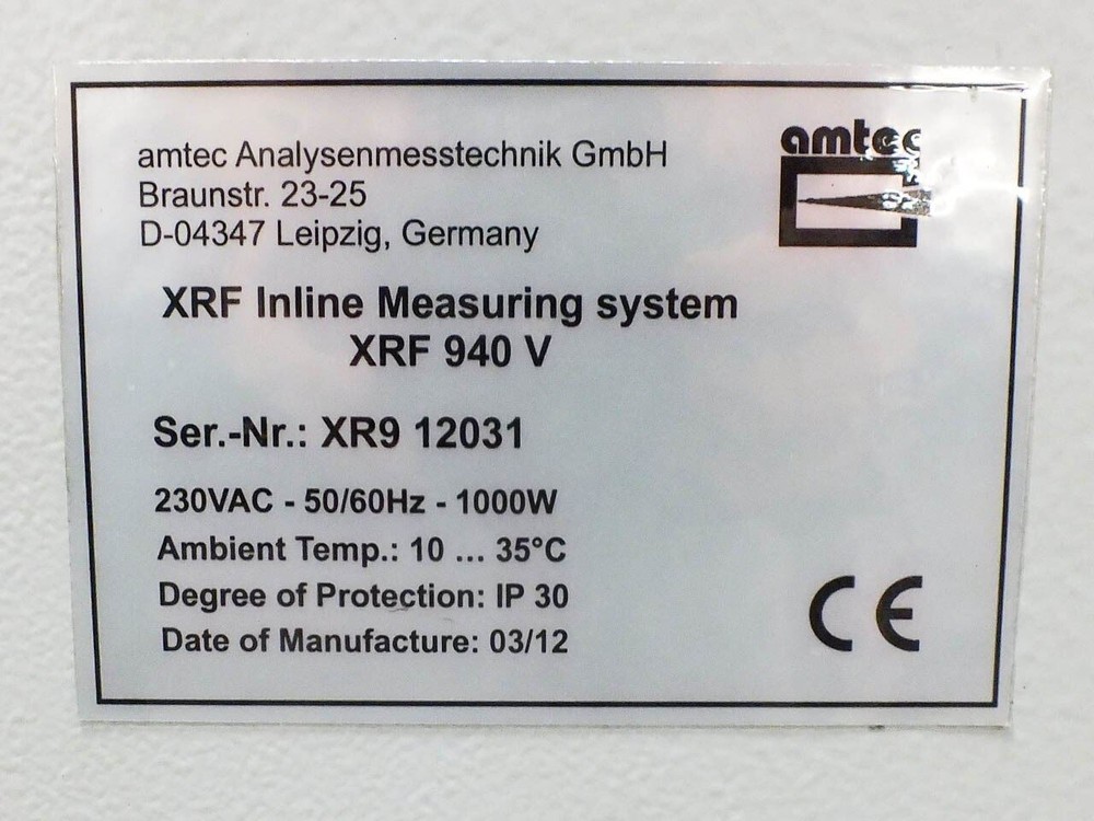 Amtec XRF 940 V X-Ray Fluorescence Coating Process Measuring System Water Cooled