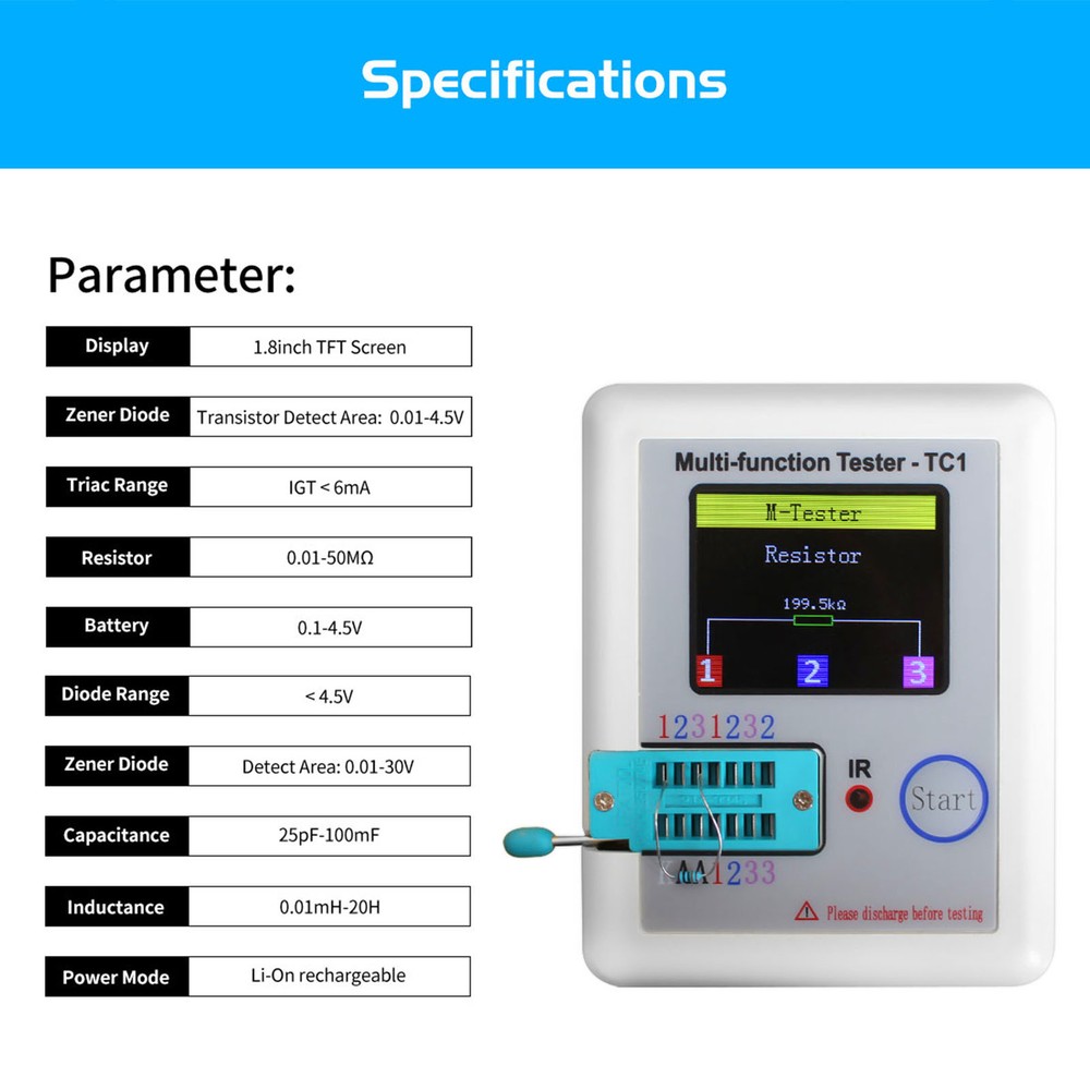 Colorful Display Capacitor Resistor Diode Triode Transistor Tester Meter P0G3
