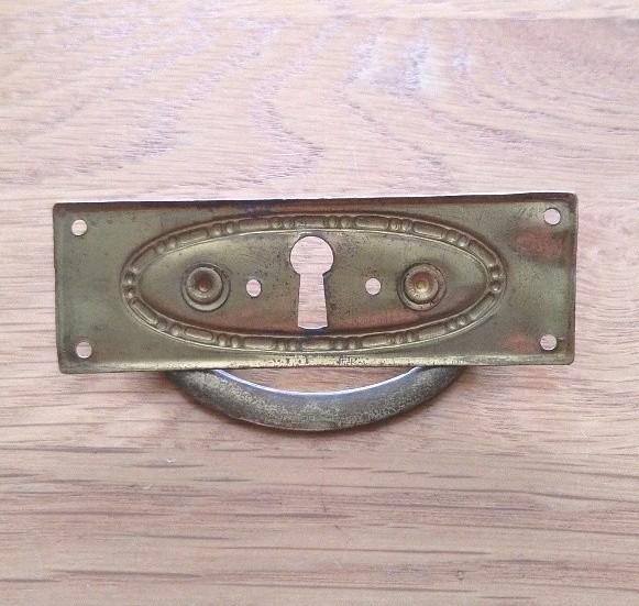 Vintage Solid Brass Drop Handle Escutcheon Pull Cupboard Drawer 8.5cm x 2.5cm