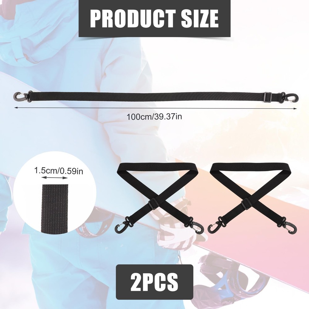 2pcs Portable Snowboard & Ski Carrier Straps - Adjustable Medium, Black