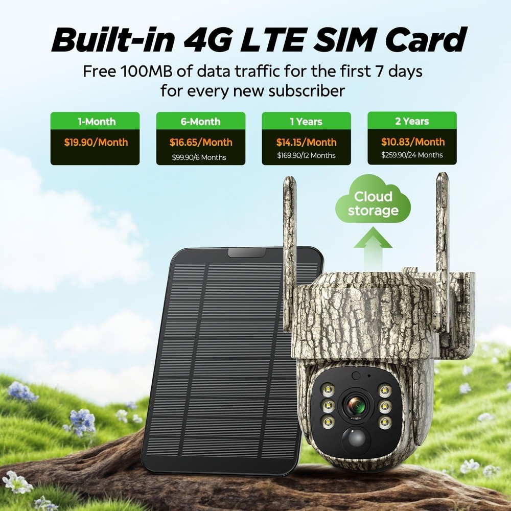 4G LTE 2.5K Cellular Security Camera Solar Smart AI Detection Mobile Remote View