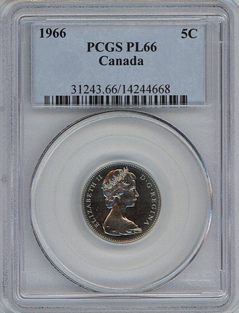 1966 Canada five cents nickel PCGS PL66