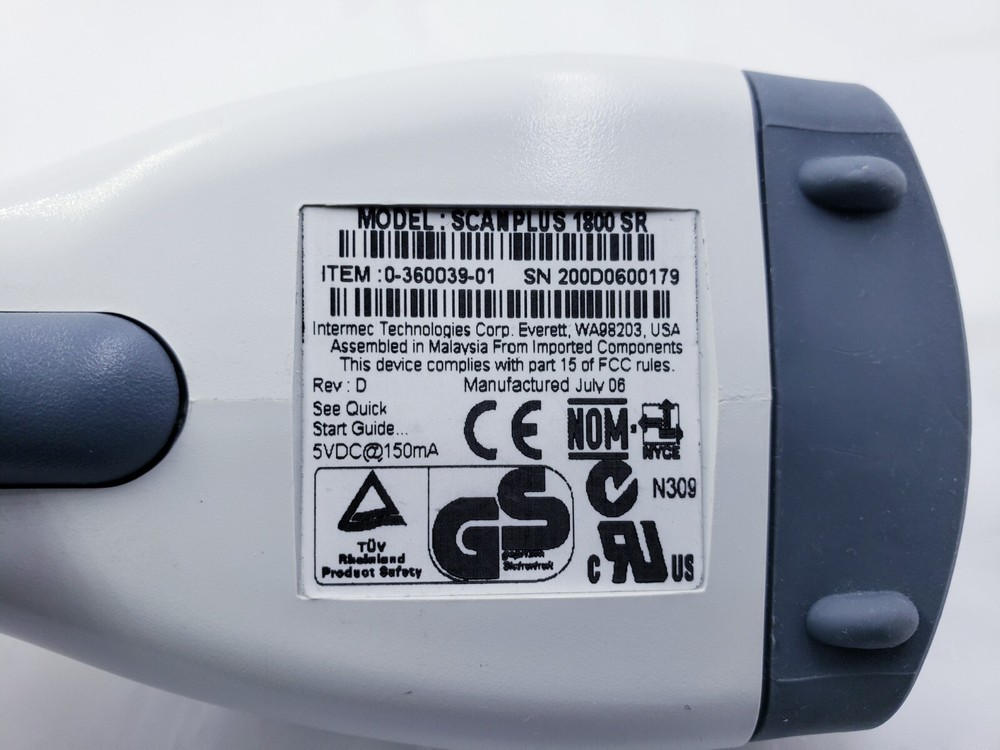Intermec Scan Plus 1800 SR USB Barcode Scanner 0-360039-01 ScanPlus 1800SR