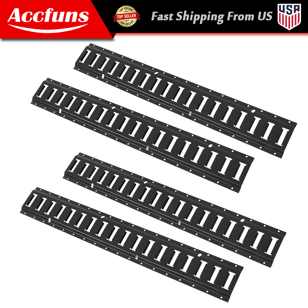 4 Pack 3' E Track Tie Down Rail Kit Bar Rails Powder Coat Black Secure Cargo